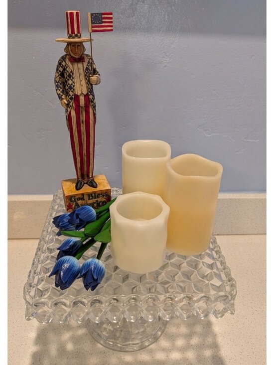 Fostoria Other - Vintage Fostoria American Clear Glass Square Cake Stand Cubist Pattern Rum Well